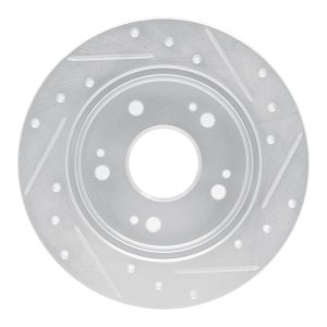 Honda Civic Si Brake Rotor (1) - Rear Left - R1 Concepts - Drilled & Slotted - Silver - `06-`15